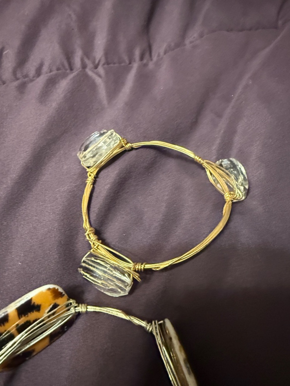 Set of Two Statement Bangle Bracelets - Leopard & Clear Crystal - Picture 4 of 6